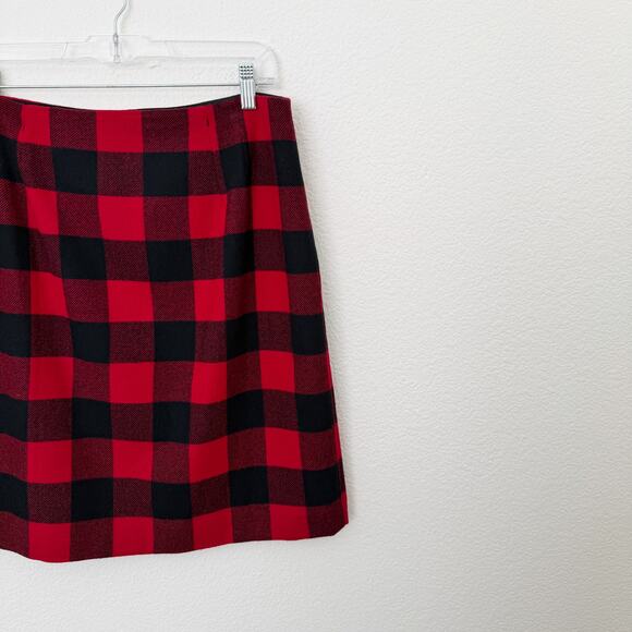 [Talbots] Red Black Buffalo Plaid Wool Blend Pencil Mini Skirt Holiday Fall 12 - Picture 3 of 10